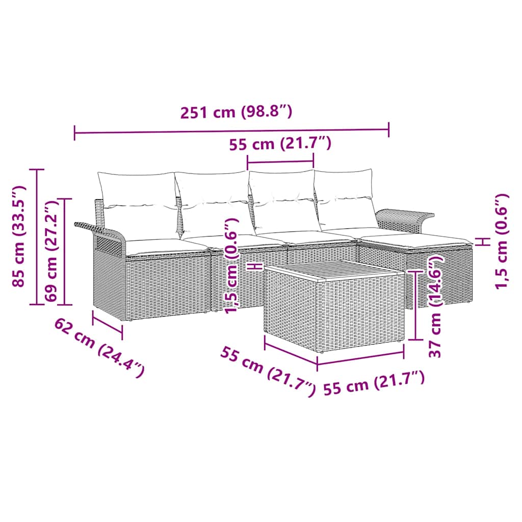 vidaXL Zestaw Sof na Ogród z poduszką 6 pcs Beżowy polirattan