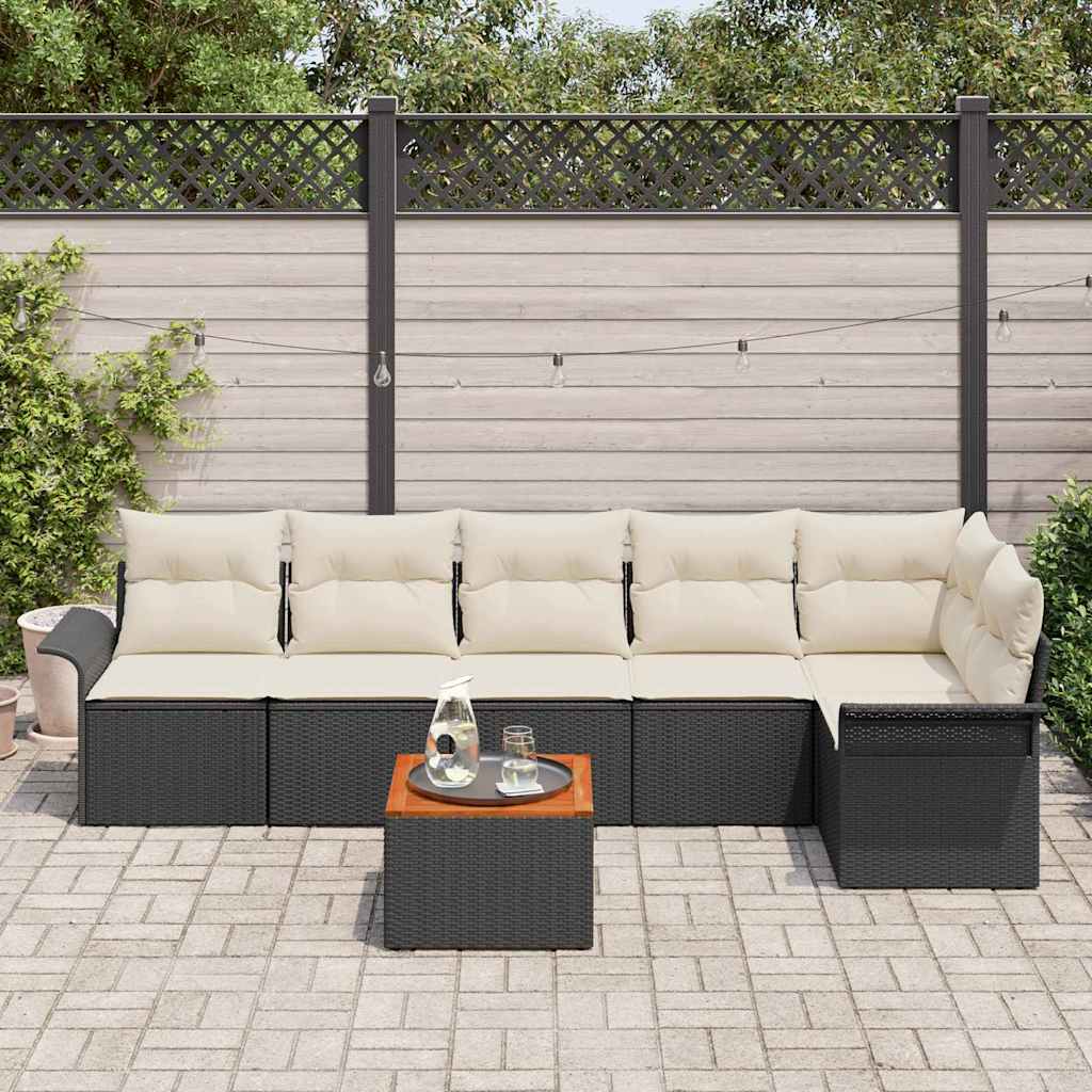 vidaXL Zestaw Sof na Ogród z poduszką 7 pcs Czarny polirattan