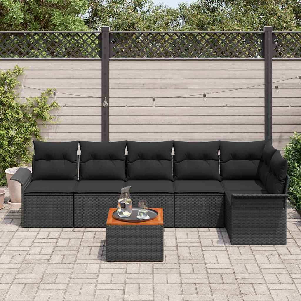 vidaXL Zestaw Sof na Ogród z poduszką 7 pcs Czarny polirattan