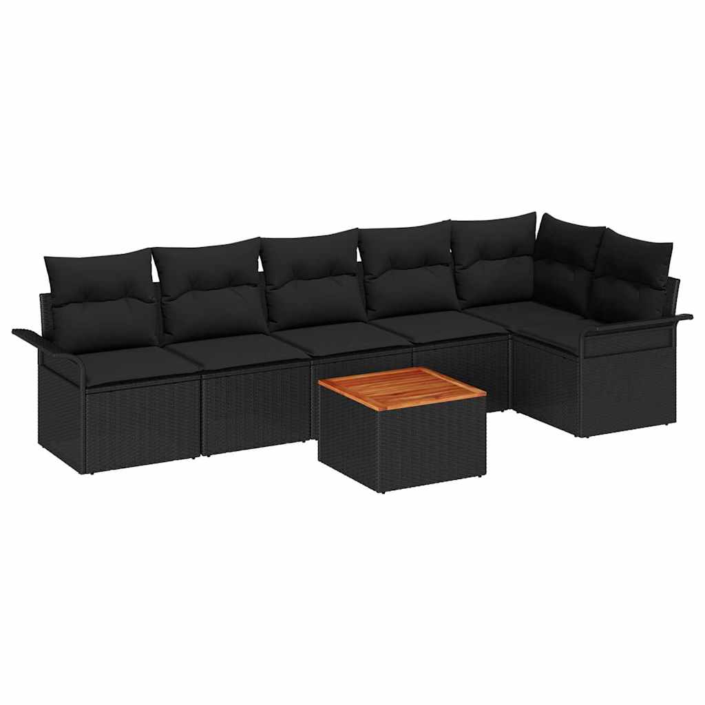 vidaXL Zestaw Sof na Ogród z poduszką 7 pcs Czarny polirattan