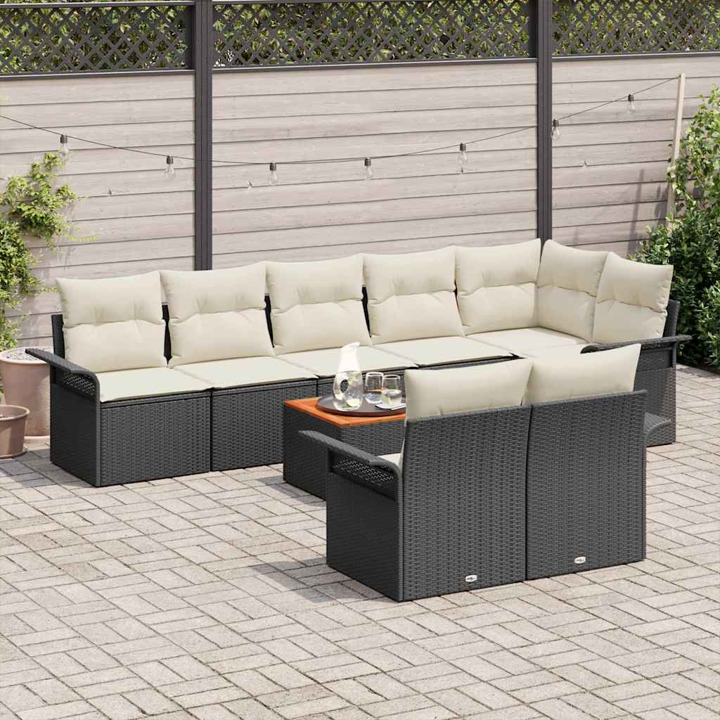 vidaXL Zestaw Sof na Ogród z poduszką 9 pcs Czarny polirattan