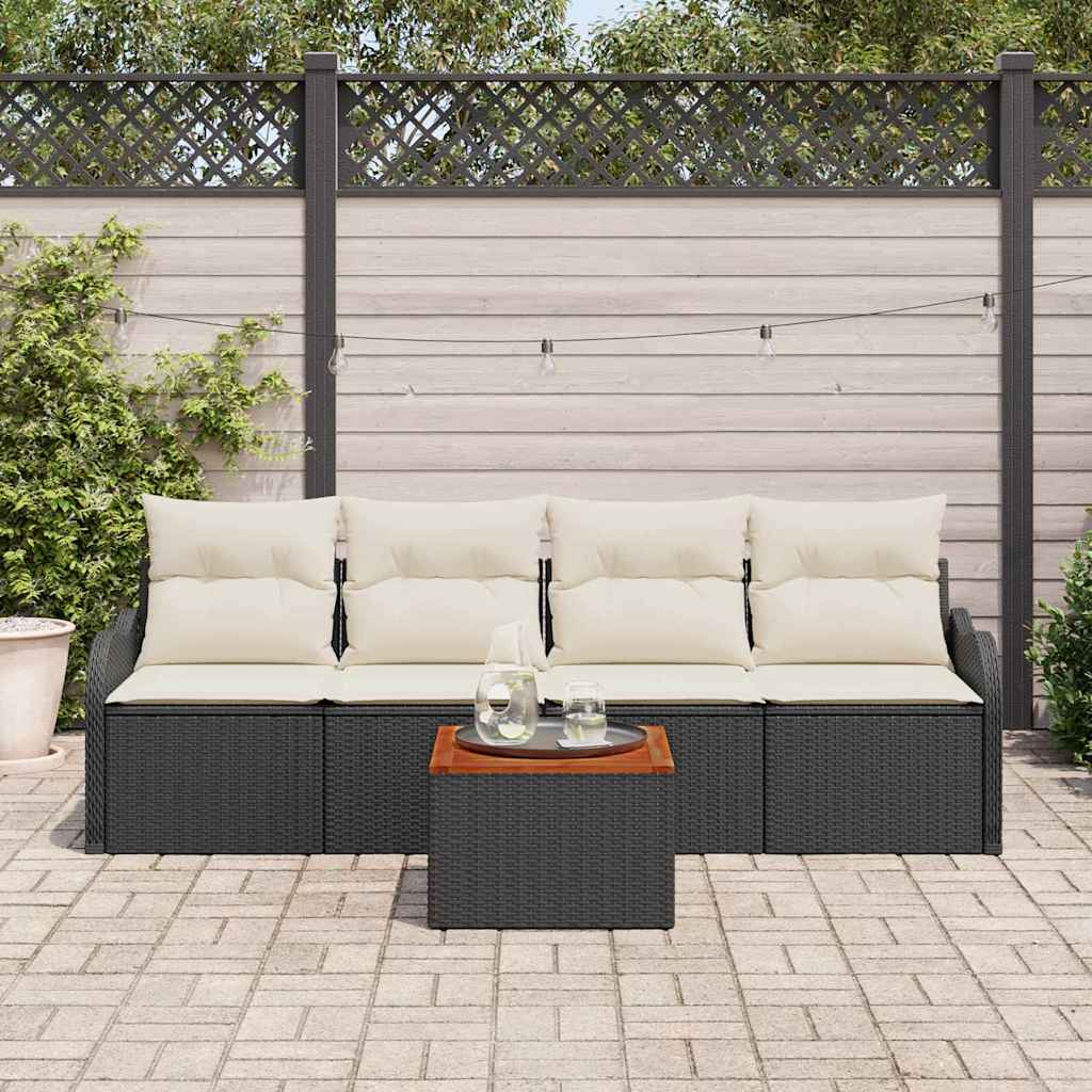 vidaXL Zestaw Sof na Ogród z poduszką 5 pcs Czarny polirattan