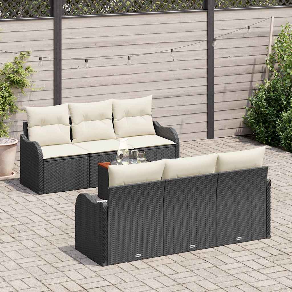 vidaXL Zestaw Sof na Ogród z poduszką 7 pcs Czarny polirattan