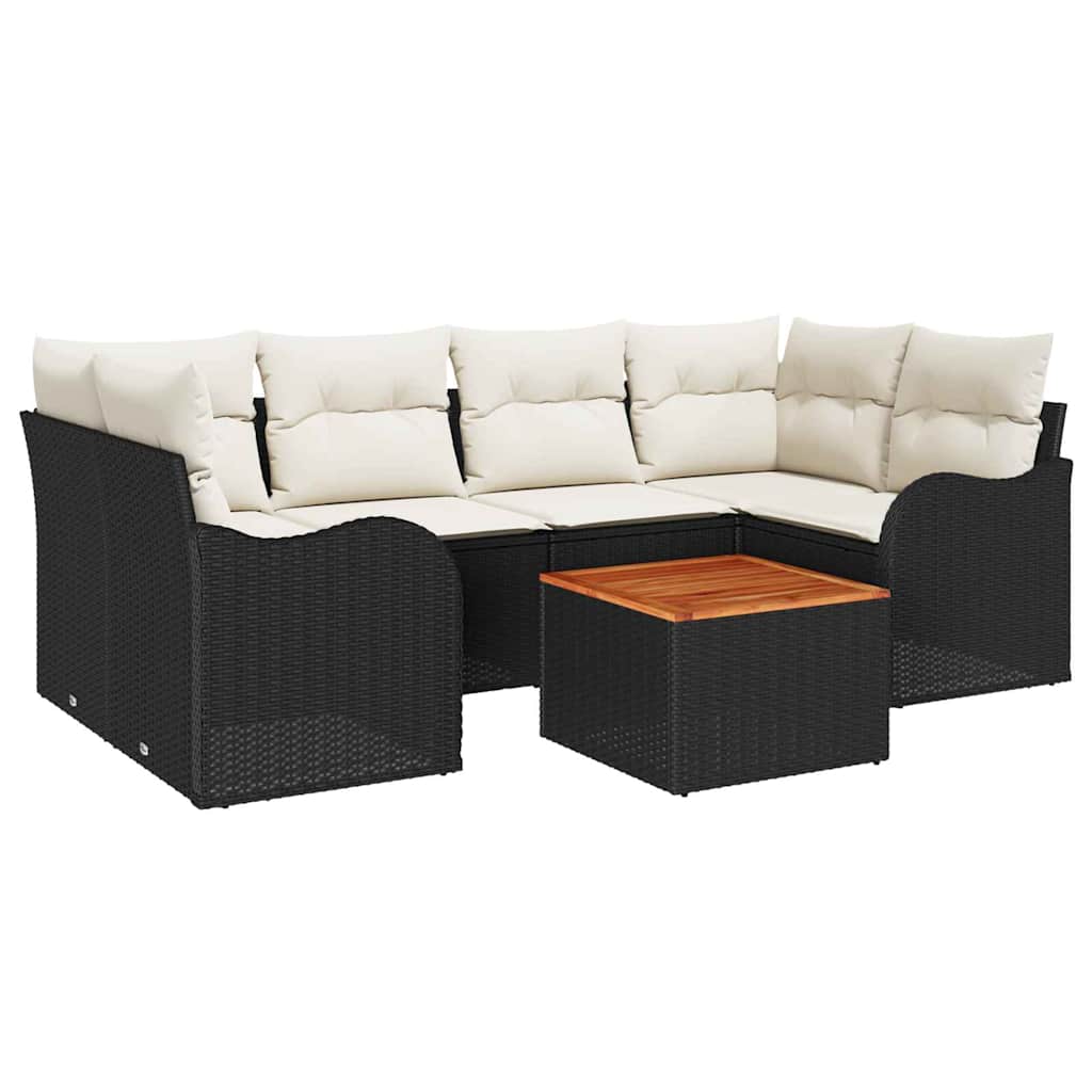 vidaXL Zestaw Sof na Ogród z poduszką 7 pcs Czarny polirattan