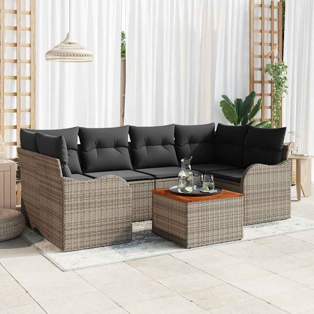 vidaXL Zestaw Sof na Ogród z poduszką 7 pcs Szary polirattan
