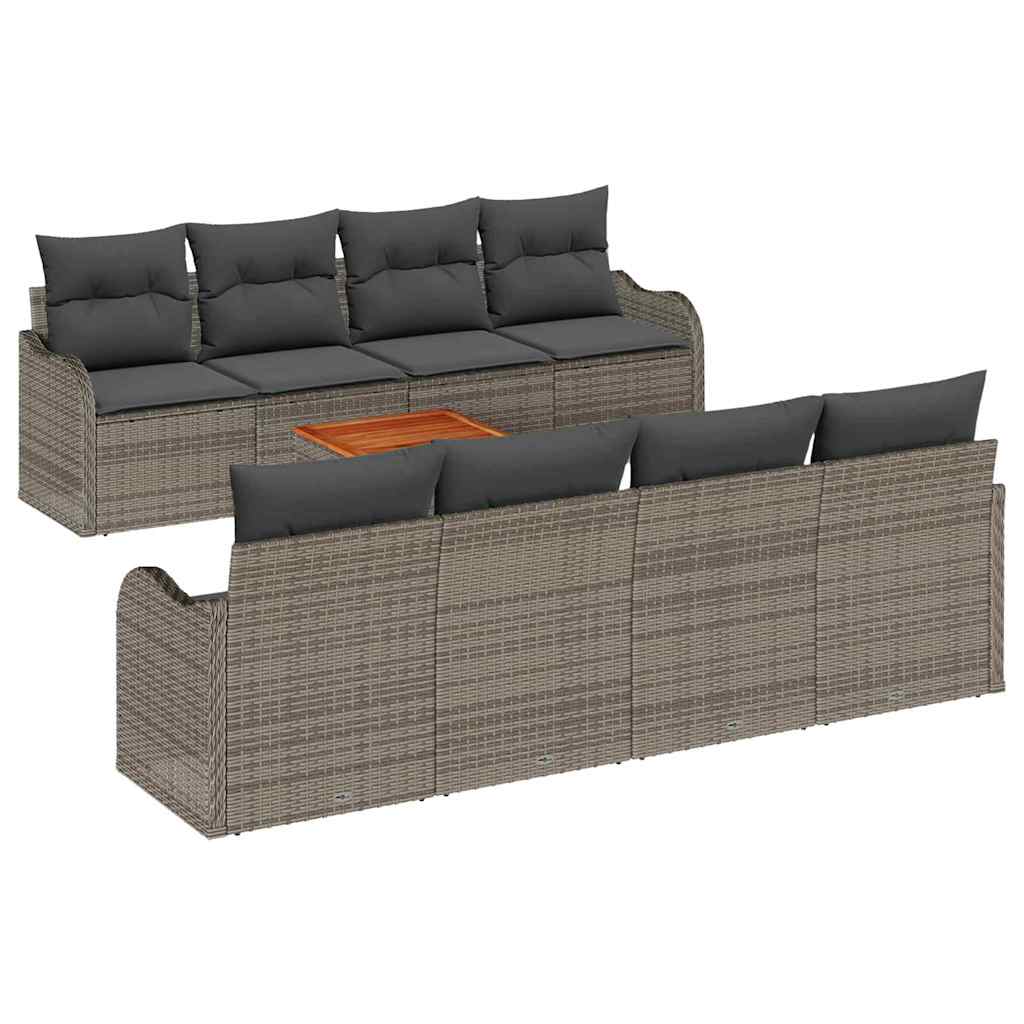 vidaXL Zestaw Sof na Ogród z poduszką 9 pcs Szary polirattan