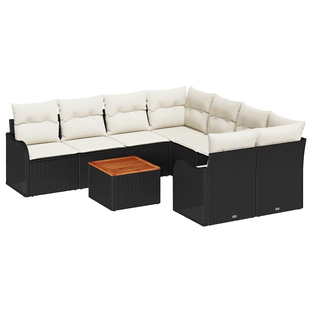 vidaXL Zestaw Sof na Ogród z poduszką 9 pcs Czarny polirattan