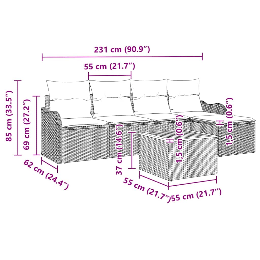 vidaXL Zestaw Sof na Ogród z poduszką 6 pcs Beżowy polirattan
