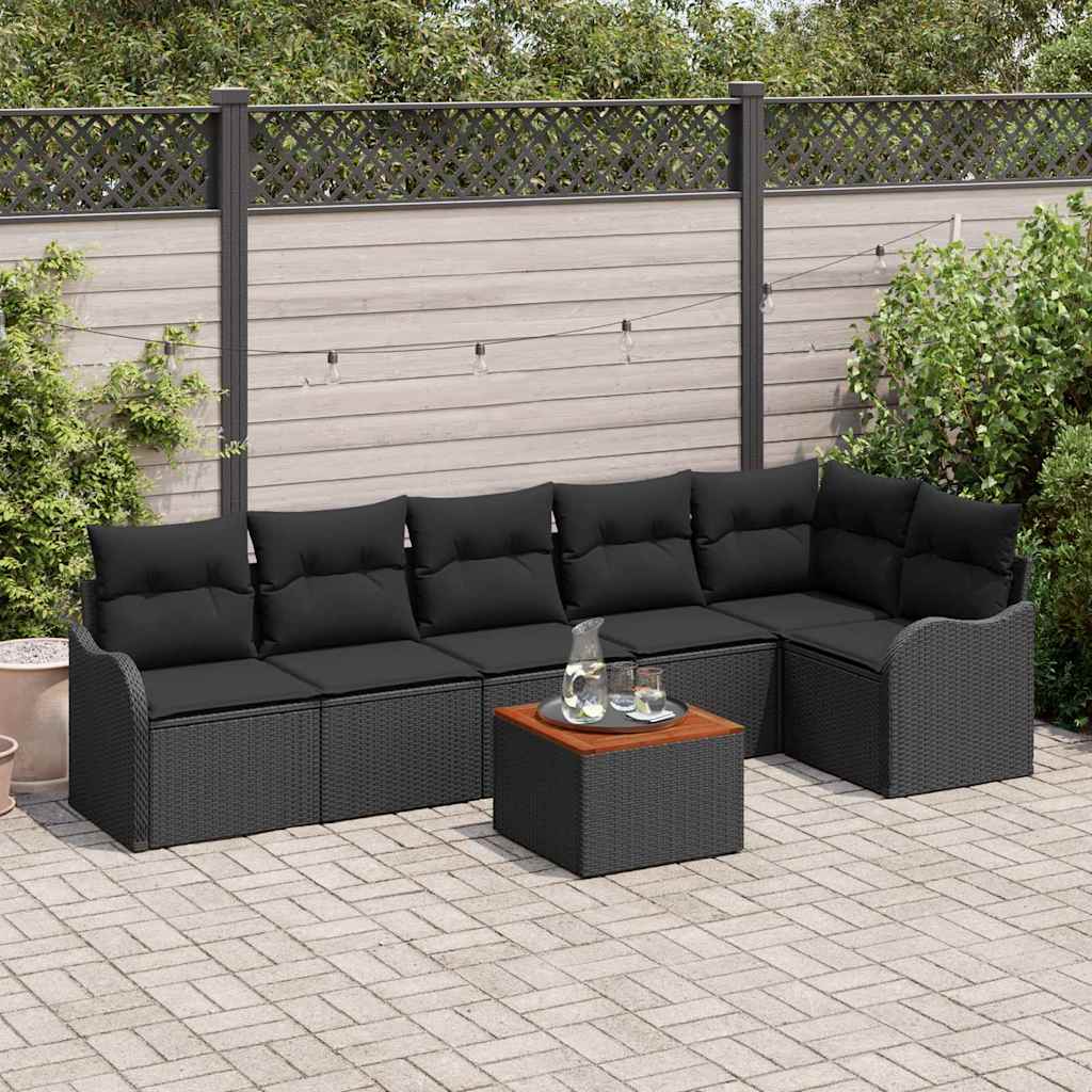 vidaXL Zestaw Sof na Ogród z poduszką 7 pcs Czarny polirattan