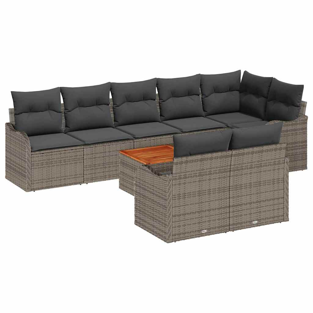 vidaXL Zestaw Sof na Ogród z poduszką 9 pcs Szary polirattan