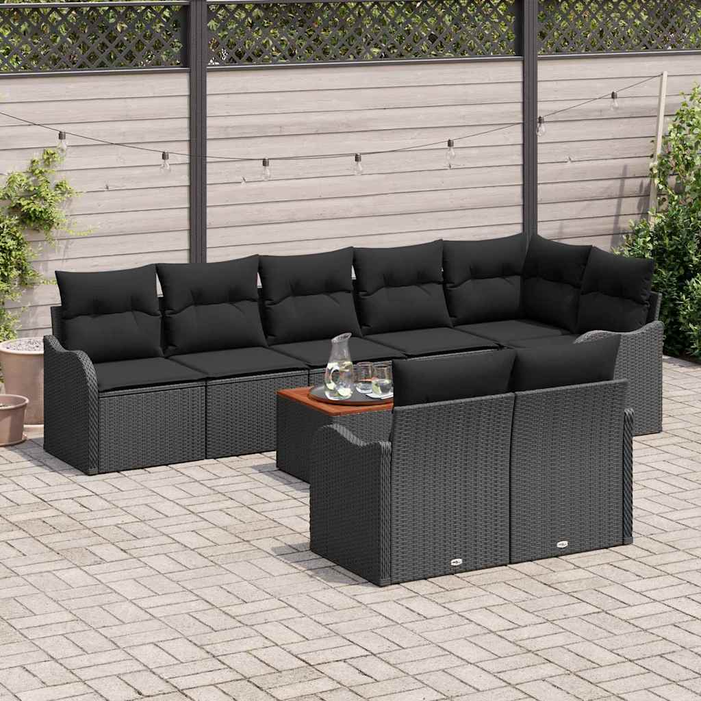 vidaXL Zestaw Sof na Ogród z poduszką 9 pcs Czarny polirattan