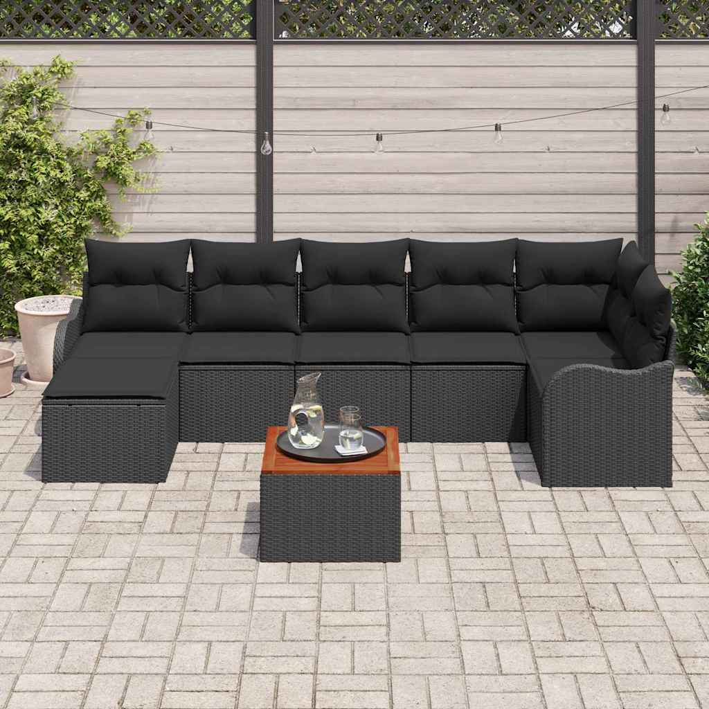 vidaXL Zestaw Sof na Ogród z poduszką 8 pcs Czarny polirattan