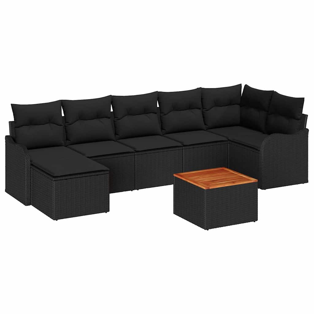 vidaXL Zestaw Sof na Ogród z poduszką 8 pcs Czarny polirattan