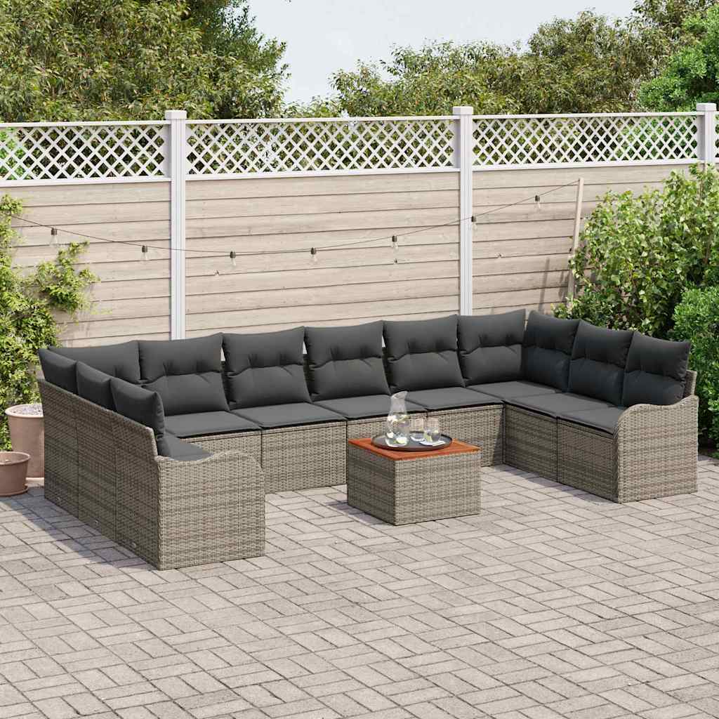 vidaXL Zestaw Sof na Ogród z poduszką 11 pcs Szary polirattan