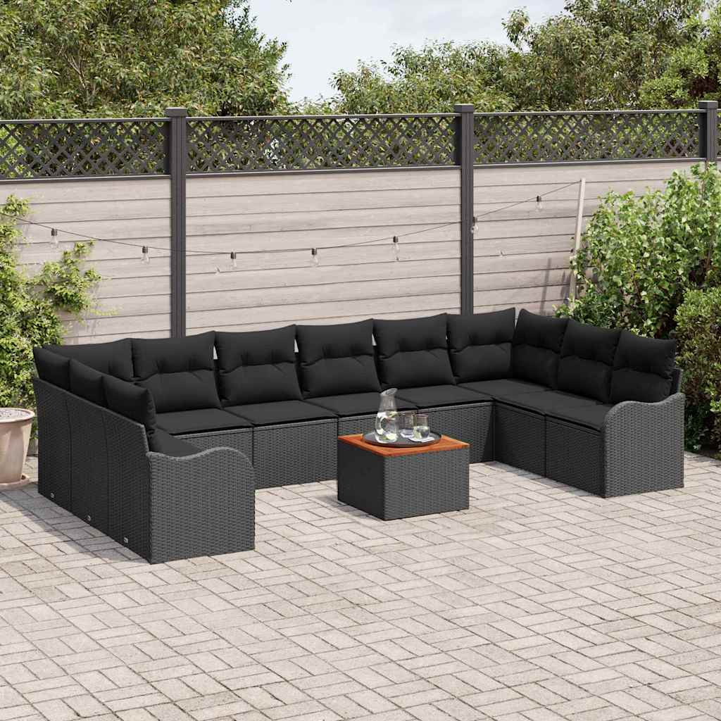 vidaXL Zestaw Sof na Ogród z poduszką 11 pcs Czarny polirattan