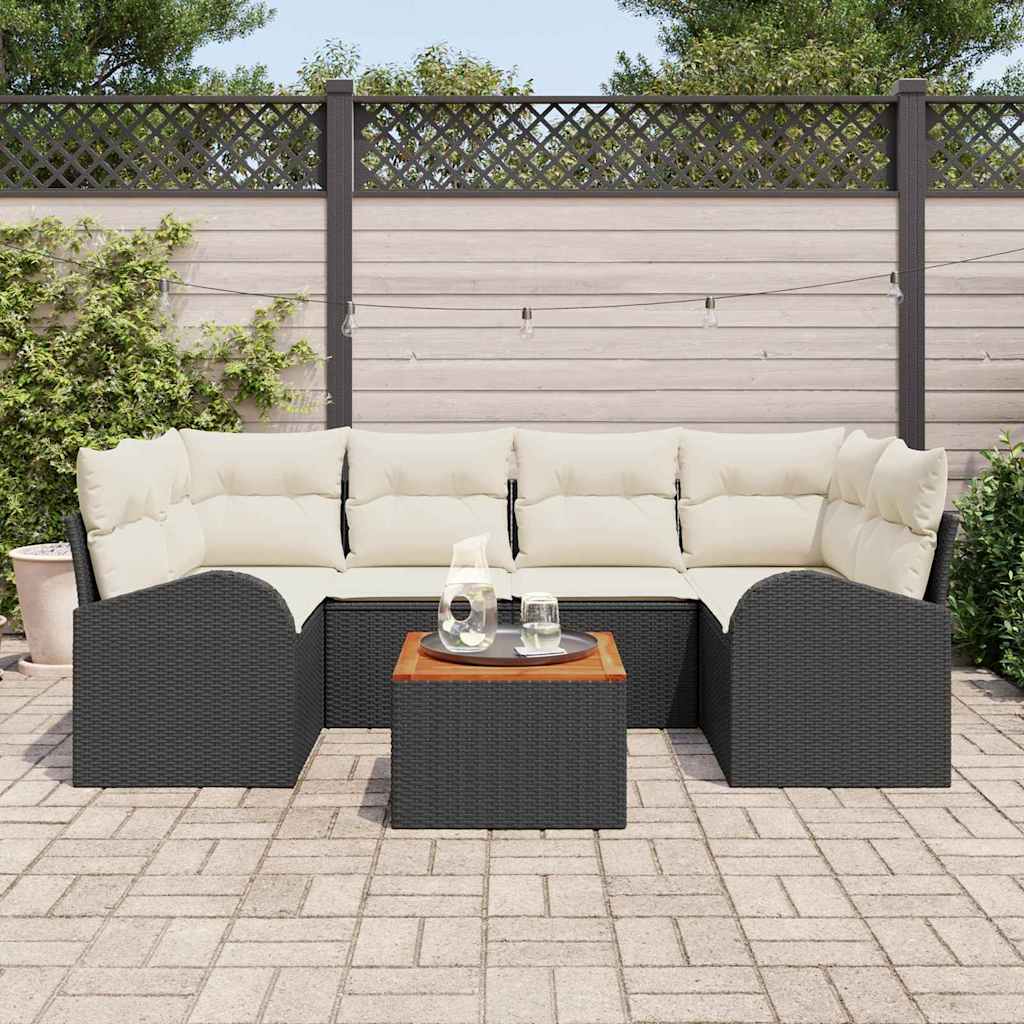 vidaXL Zestaw Sof na Ogród z poduszką 7 pcs Czarny polirattan
