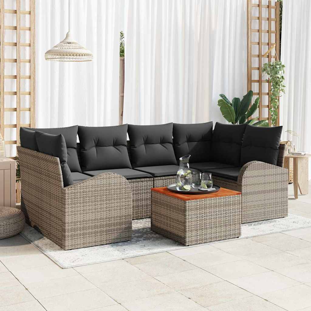 vidaXL Zestaw Sof na Ogród z poduszką 7 pcs Szary polirattan