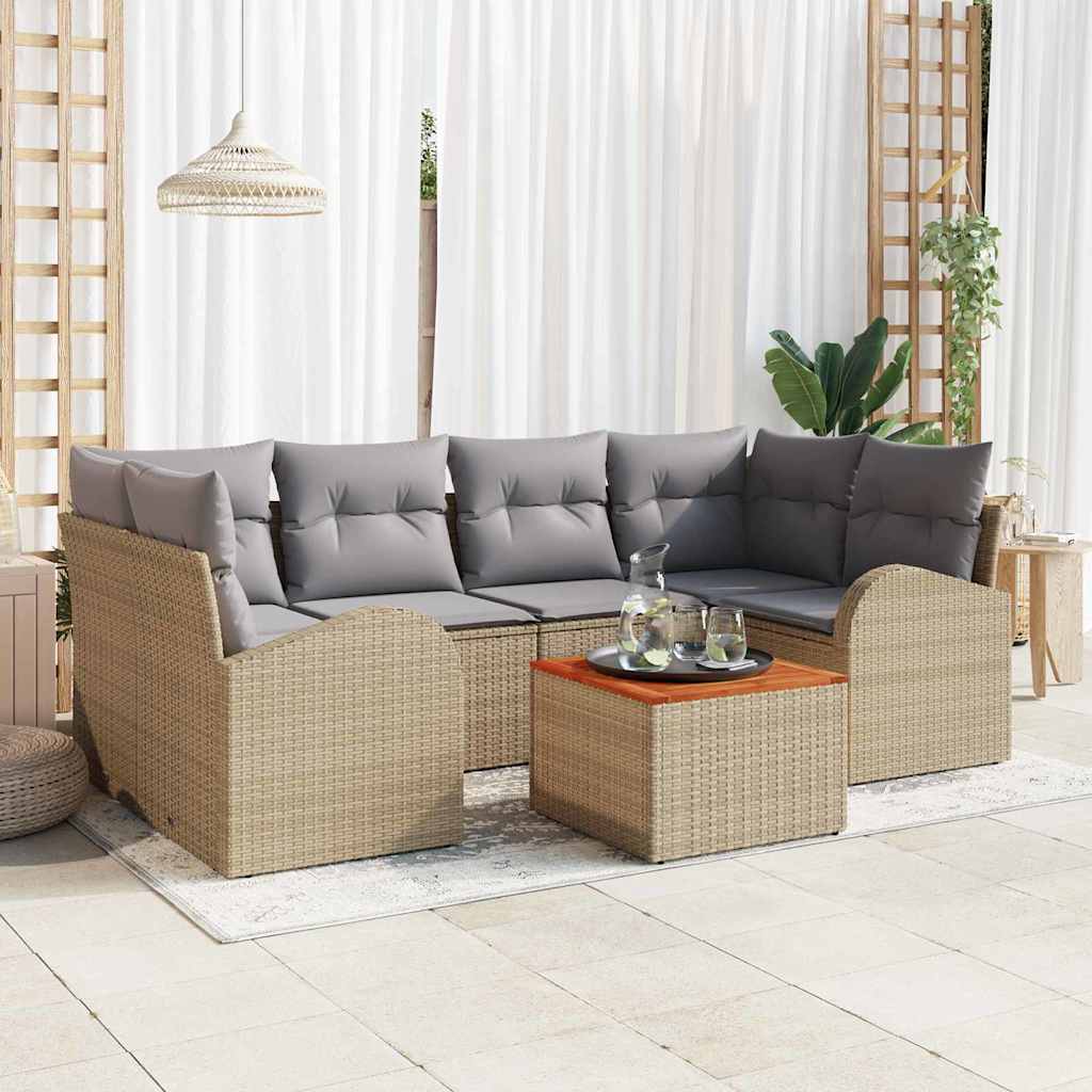 vidaXL Zestaw Sof na Ogród z poduszką 7 pcs Beżowy polirattan