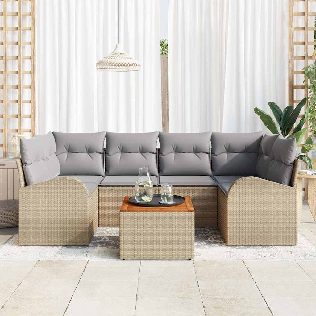 vidaXL Zestaw Sof na Ogród z poduszką 7 pcs Beżowy polirattan