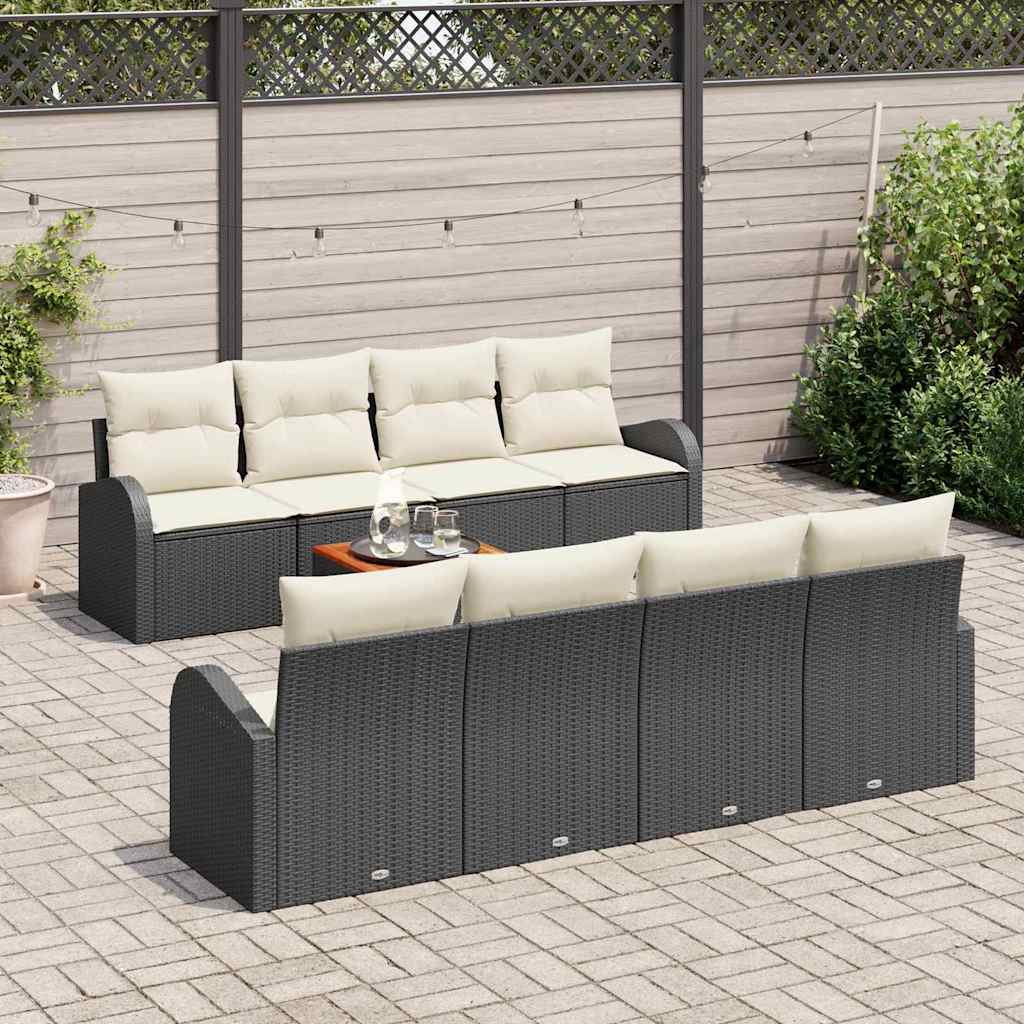 vidaXL Zestaw Sof na Ogród z poduszką 9 pcs Czarny polirattan