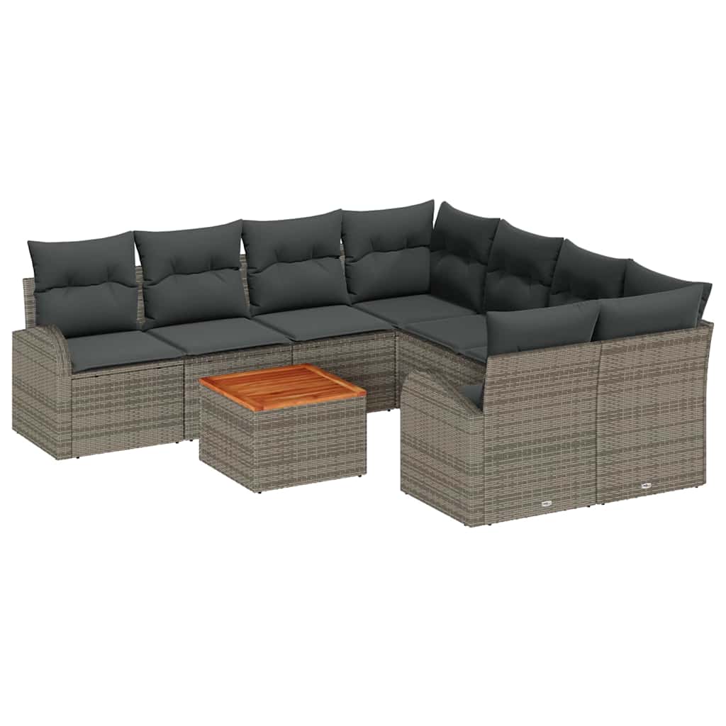 vidaXL Zestaw Sof na Ogród z poduszką 9 pcs Szary polirattan