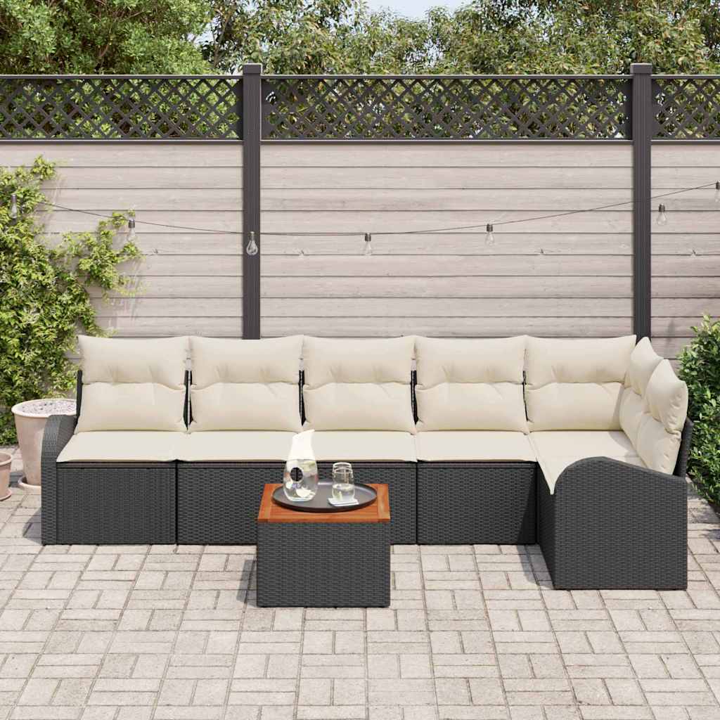 vidaXL Zestaw Sof na Ogród z poduszką 7 pcs Czarny polirattan