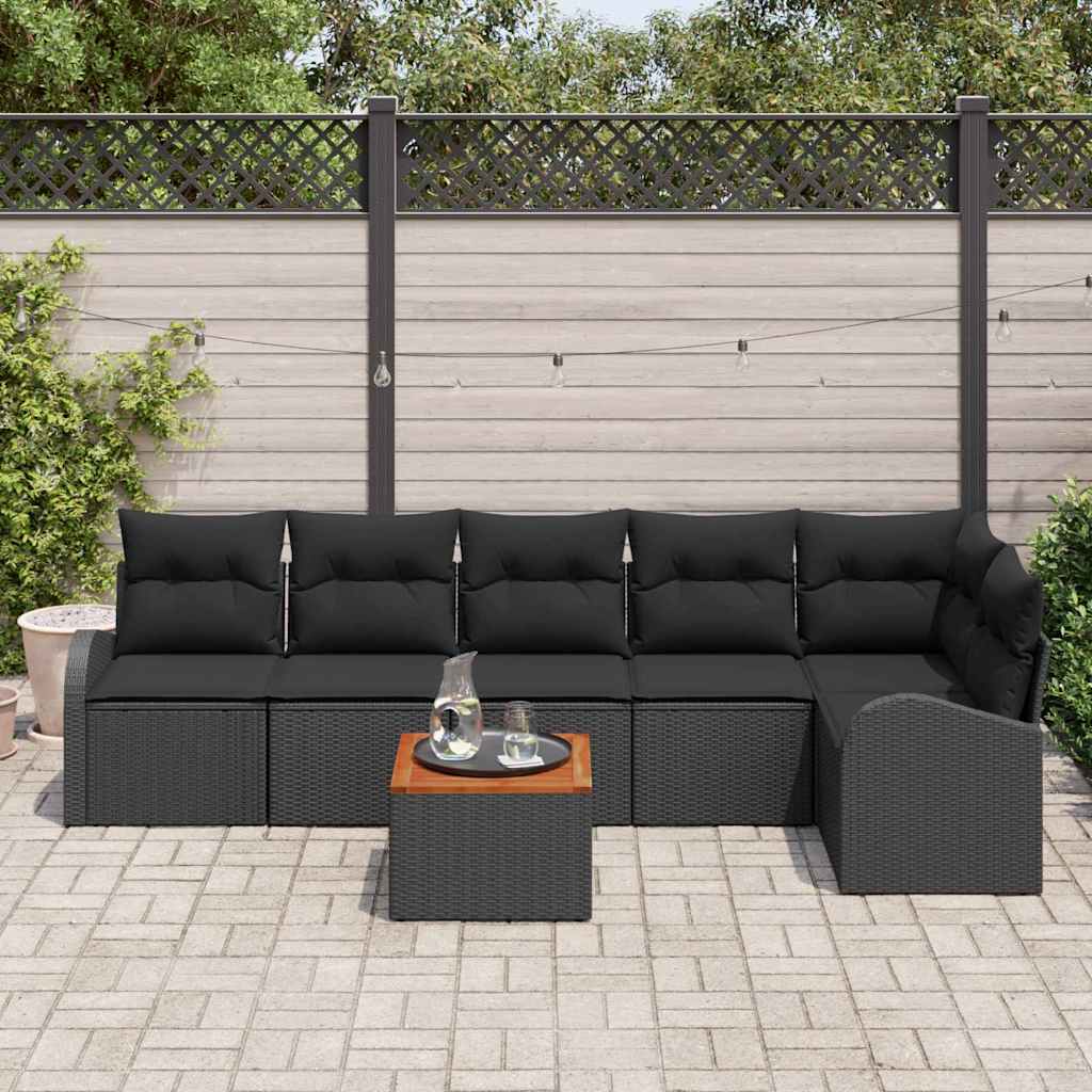 vidaXL Zestaw Sof na Ogród z poduszką 7 pcs Czarny polirattan