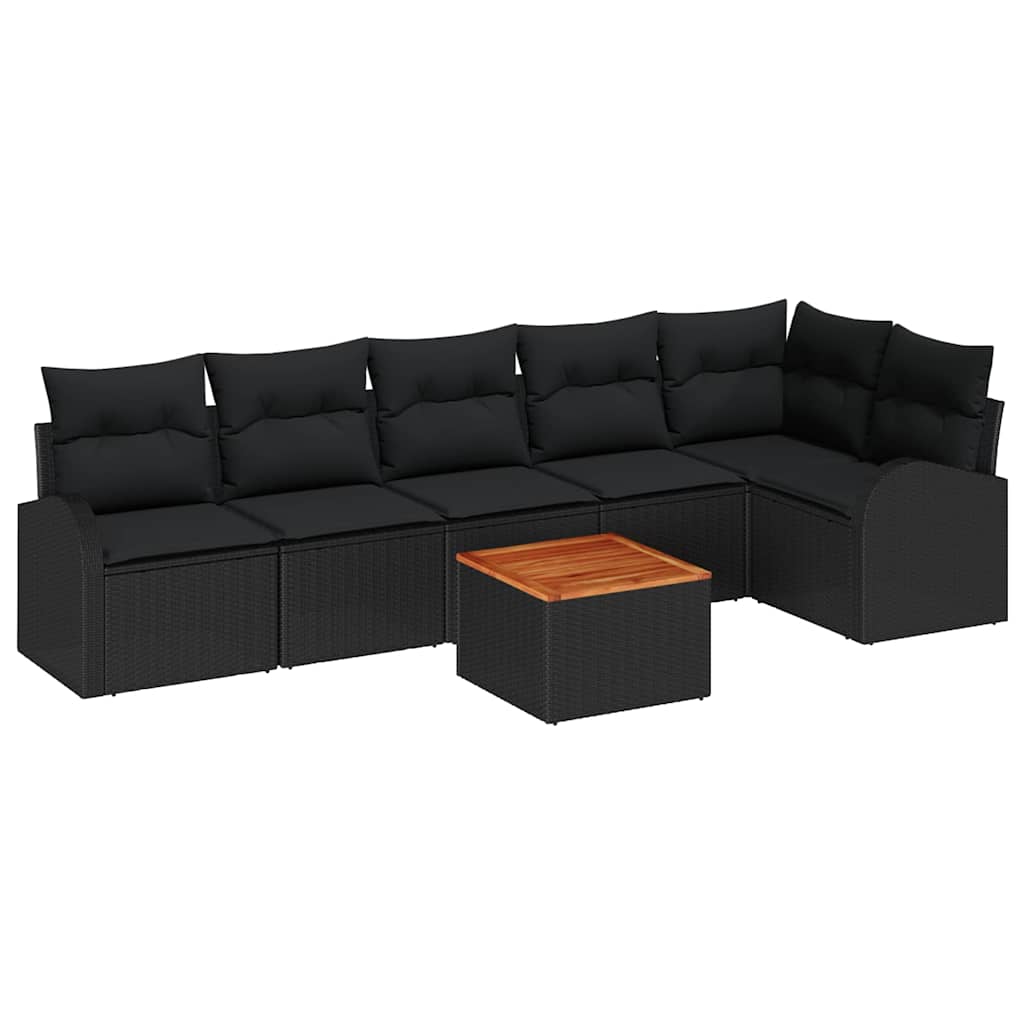 vidaXL Zestaw Sof na Ogród z poduszką 7 pcs Czarny polirattan