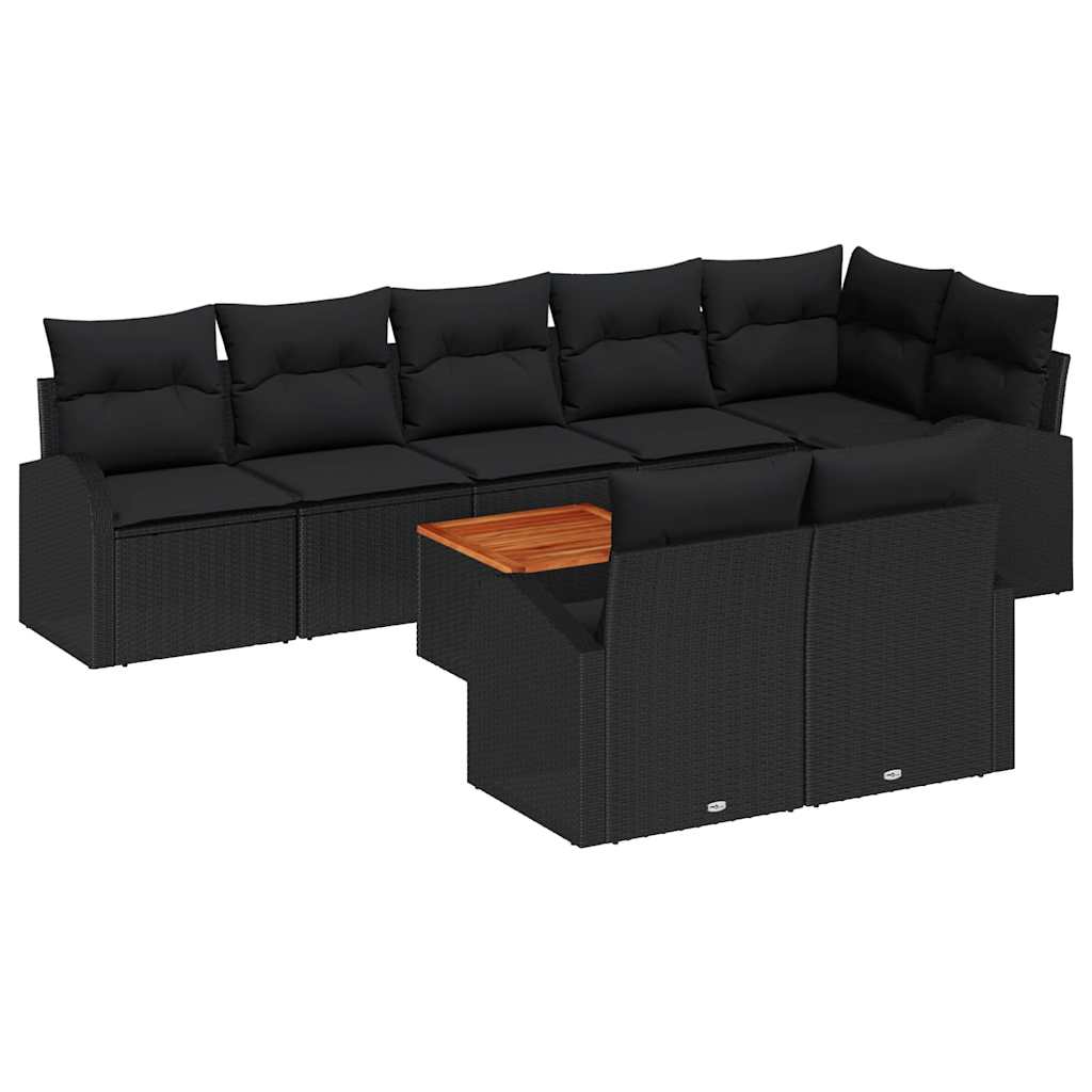 vidaXL Zestaw Sof na Ogród z poduszką 9 pcs Czarny polirattan