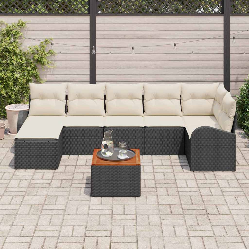 vidaXL Zestaw Sof na Ogród z poduszką 8 pcs Czarny polirattan