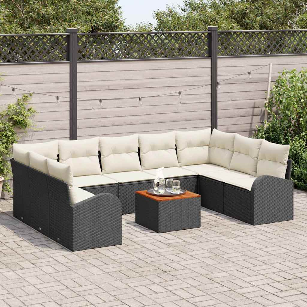 vidaXL Zestaw Sof na Ogród z poduszką 10 pcs Czarny polirattan