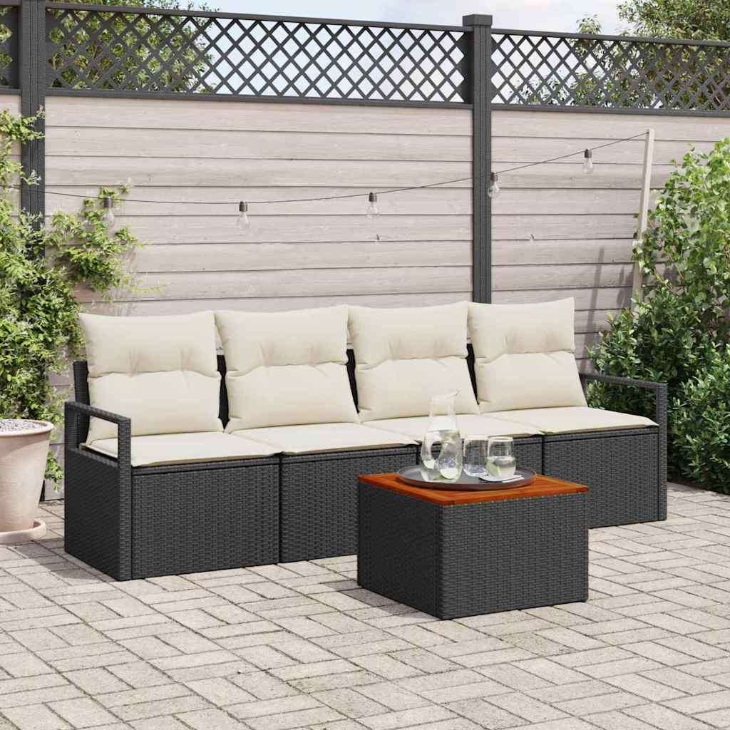 vidaXL Zestaw Sof na Ogród z poduszką 5 pcs Czarny polirattan