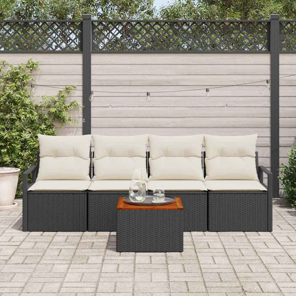vidaXL Zestaw Sof na Ogród z poduszką 5 pcs Czarny polirattan