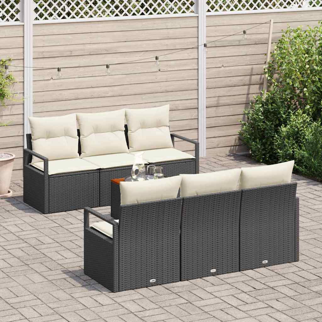 vidaXL Zestaw Sof na Ogród z poduszką 7 pcs Czarny polirattan
