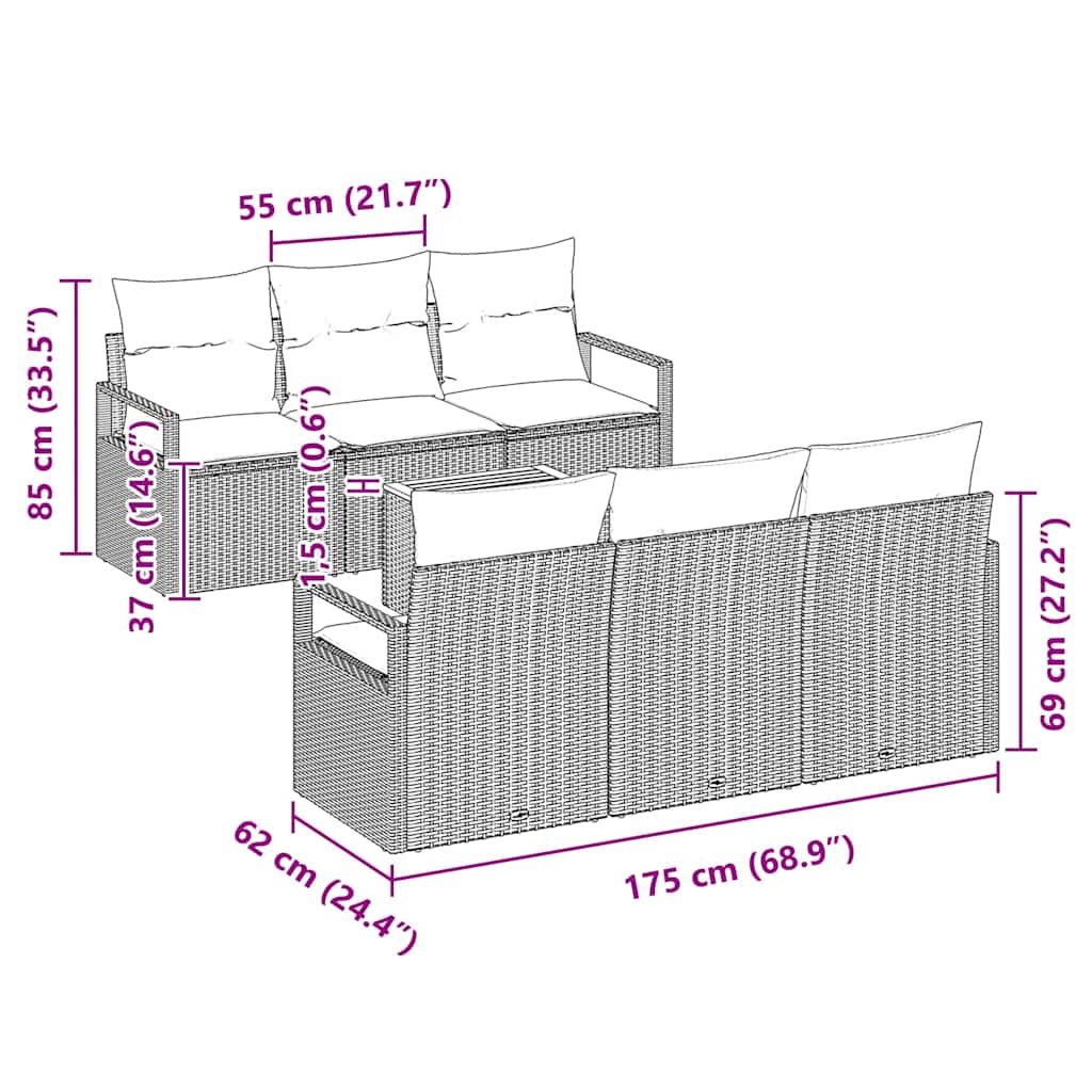 vidaXL Zestaw Sof na Ogród z poduszką 7 pcs Beżowy polirattan