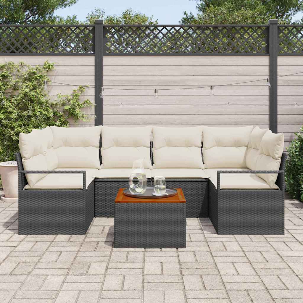 vidaXL Zestaw Sof na Ogród z poduszką 7 pcs Czarny polirattan