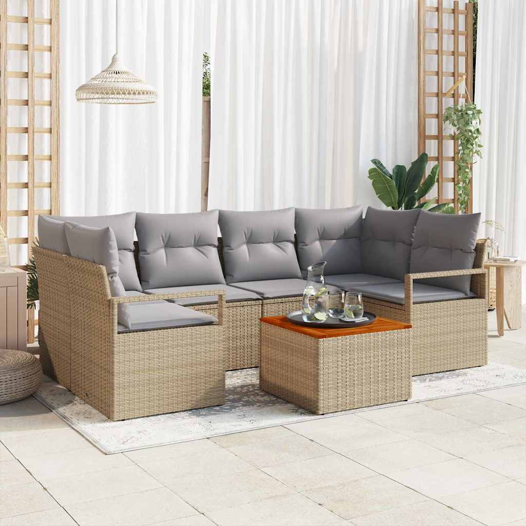 vidaXL Zestaw Sof na Ogród z poduszką 7 pcs Beżowy polirattan