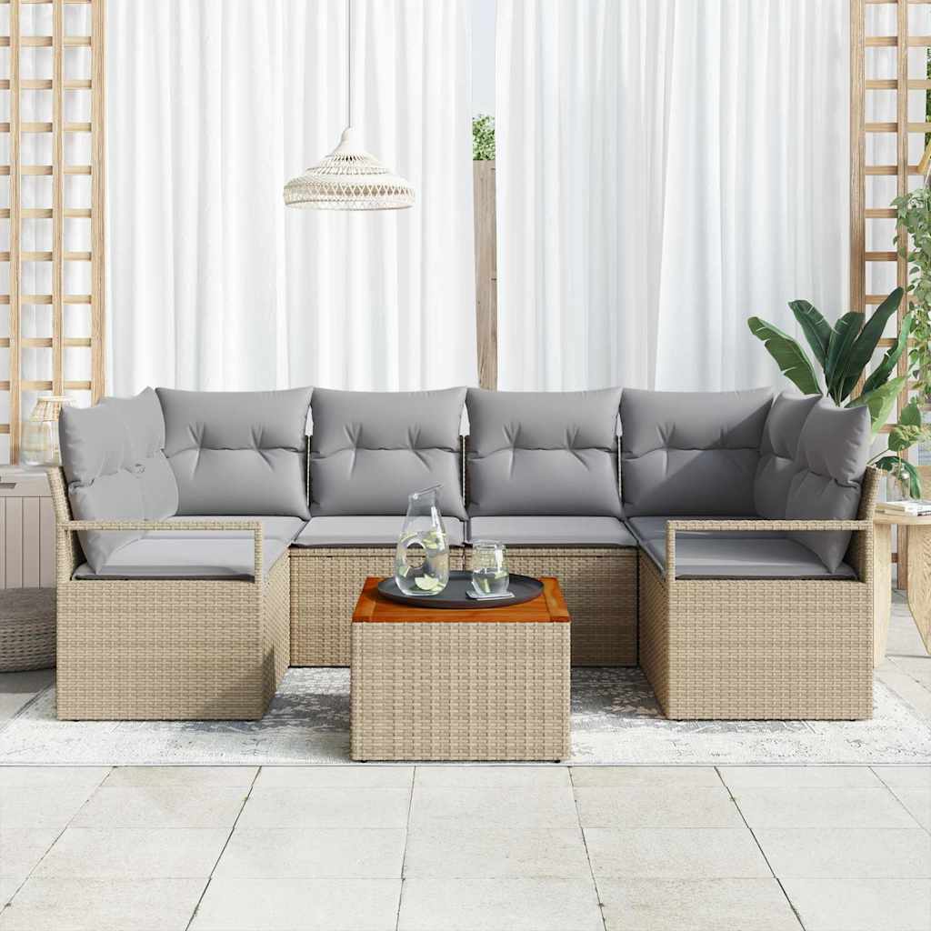 vidaXL Zestaw Sof na Ogród z poduszką 7 pcs Beżowy polirattan
