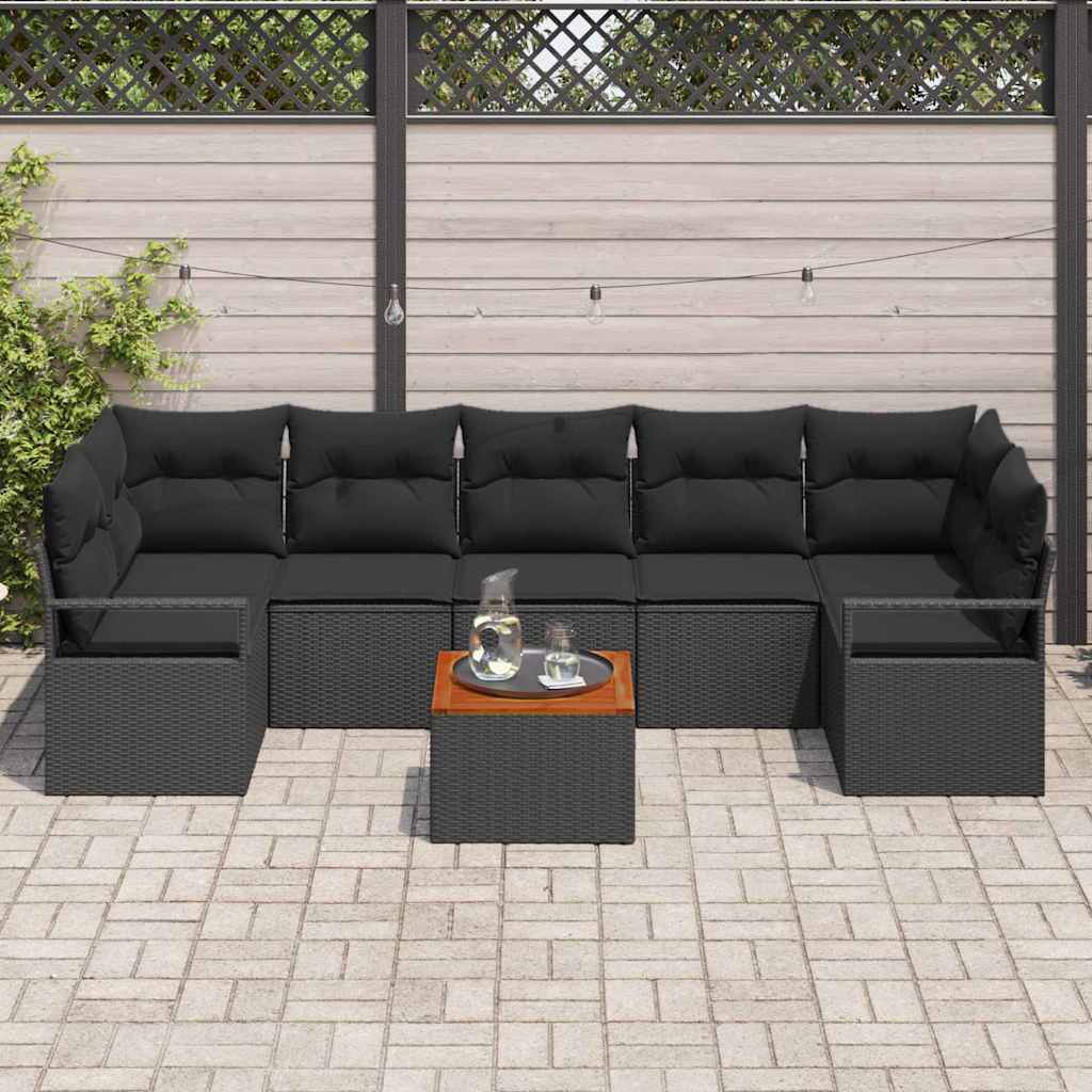 vidaXL Zestaw Sof na Ogród z poduszką 8 pcs Czarny polirattan