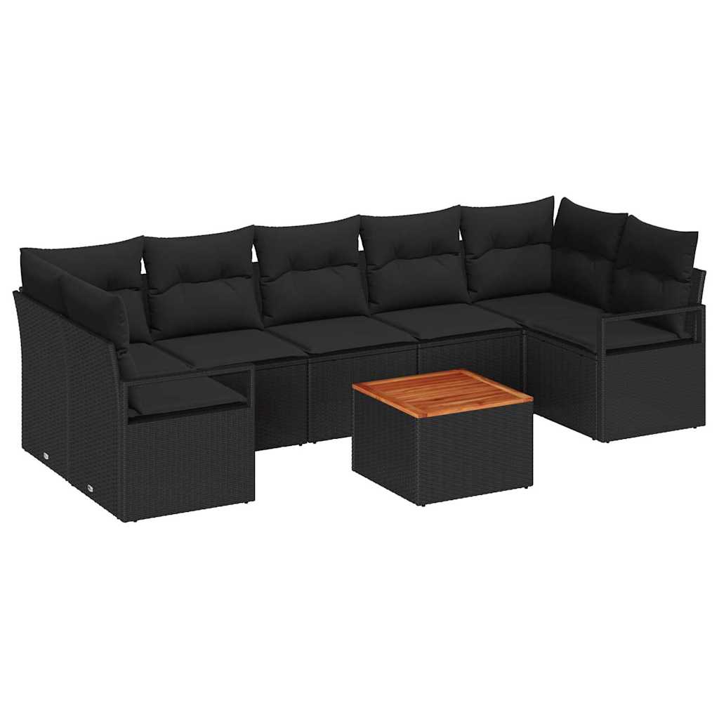 vidaXL Zestaw Sof na Ogród z poduszką 8 pcs Czarny polirattan