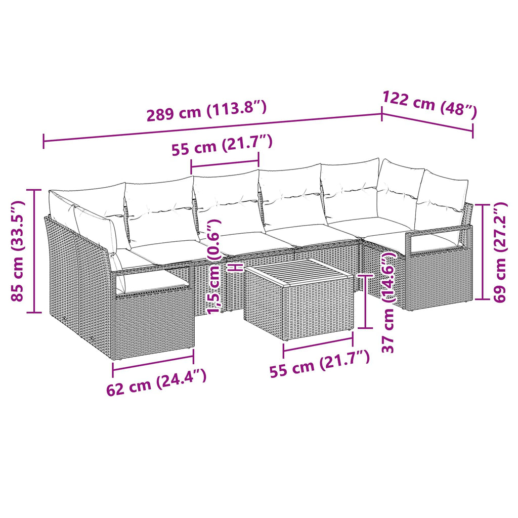 vidaXL Zestaw Sof na Ogród z poduszką 8 pcs Szary polirattan