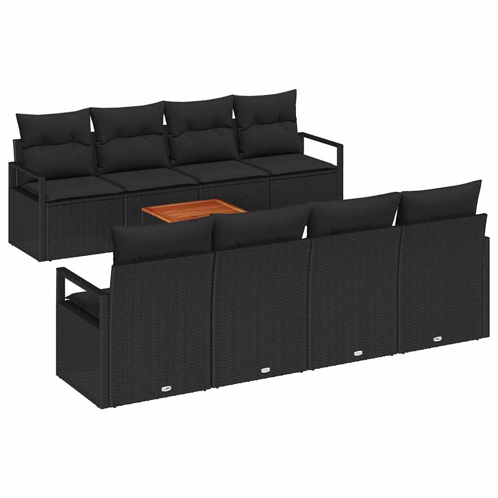 vidaXL Zestaw Sof na Ogród z poduszką 9 pcs Czarny polirattan