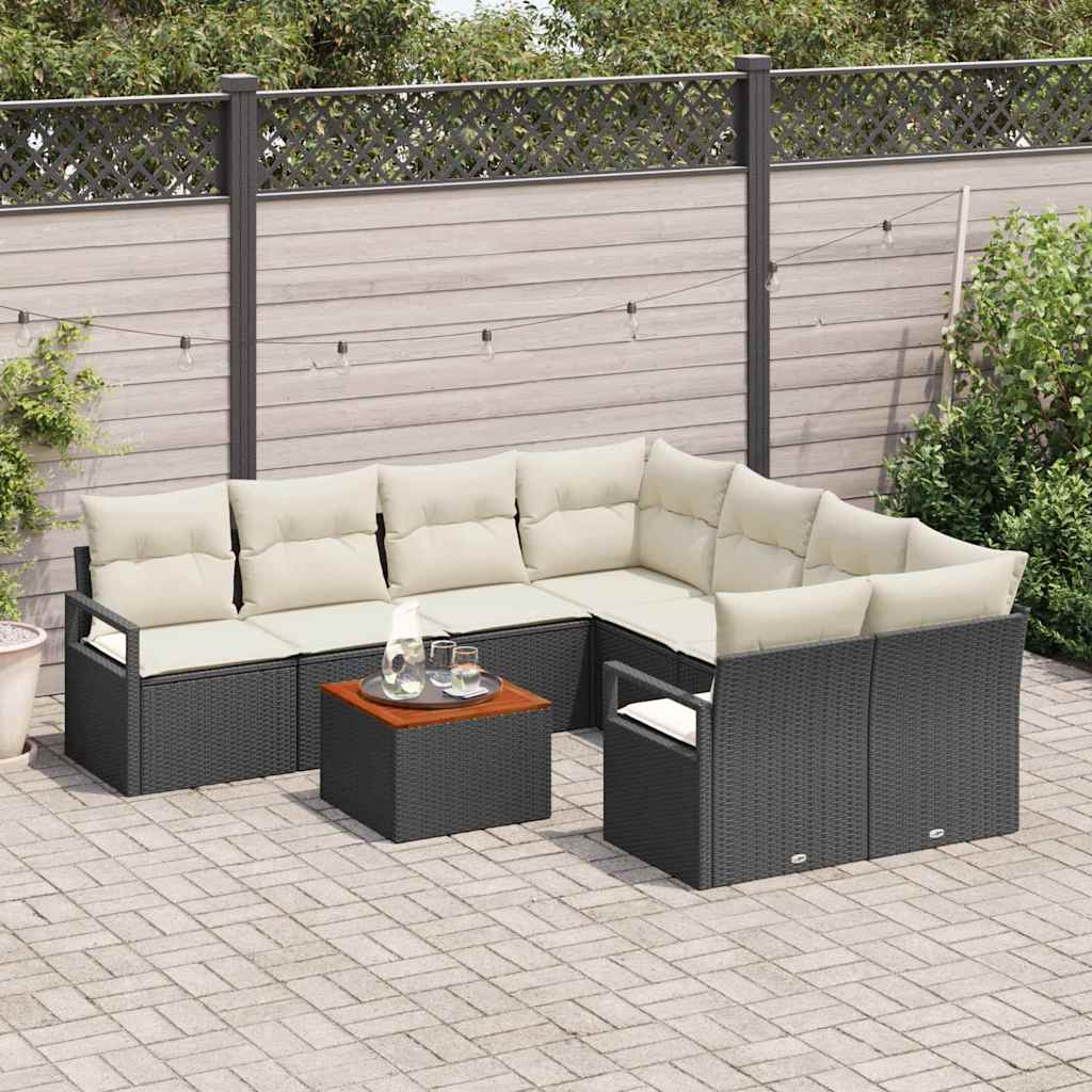 vidaXL Zestaw Sof na Ogród z poduszką 9 pcs Czarny polirattan