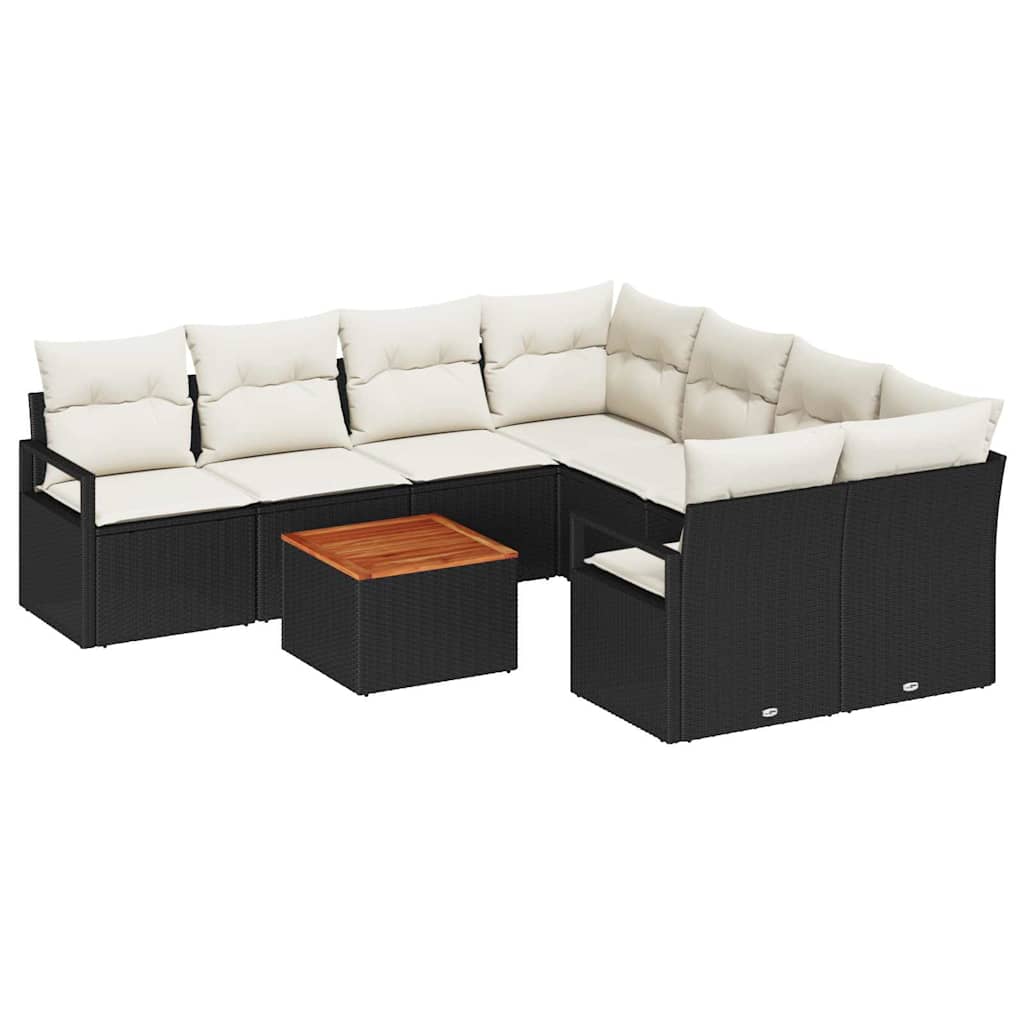 vidaXL Zestaw Sof na Ogród z poduszką 9 pcs Czarny polirattan