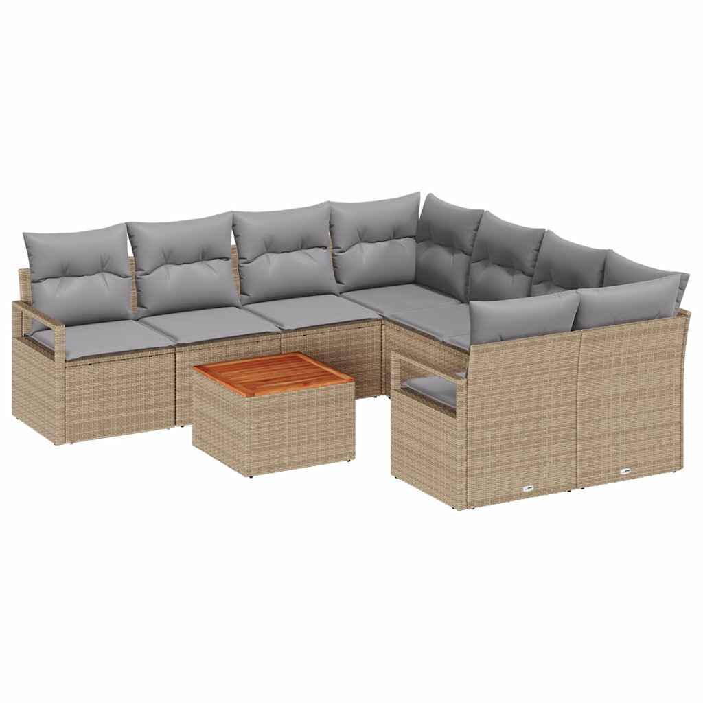vidaXL Zestaw Sof na Ogród z poduszką 9 pcs Beżowy polirattan