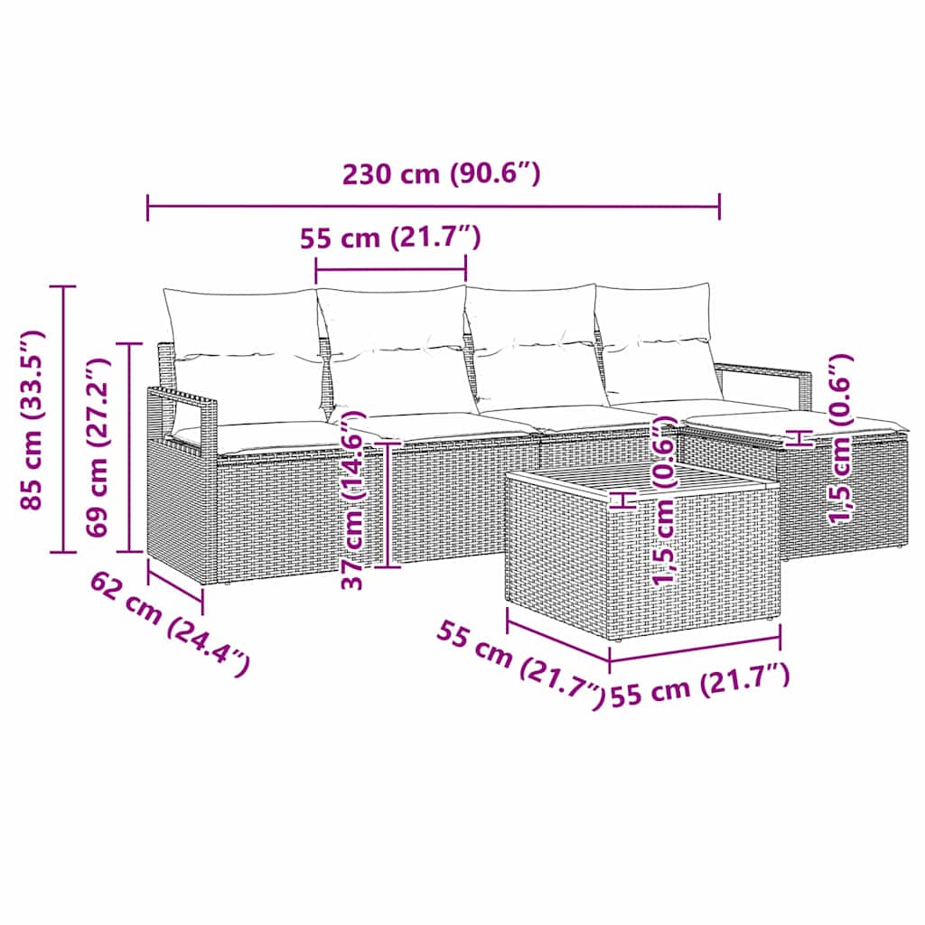 vidaXL Zestaw Sof na Ogród z poduszką 6 pcs Beżowy polirattan