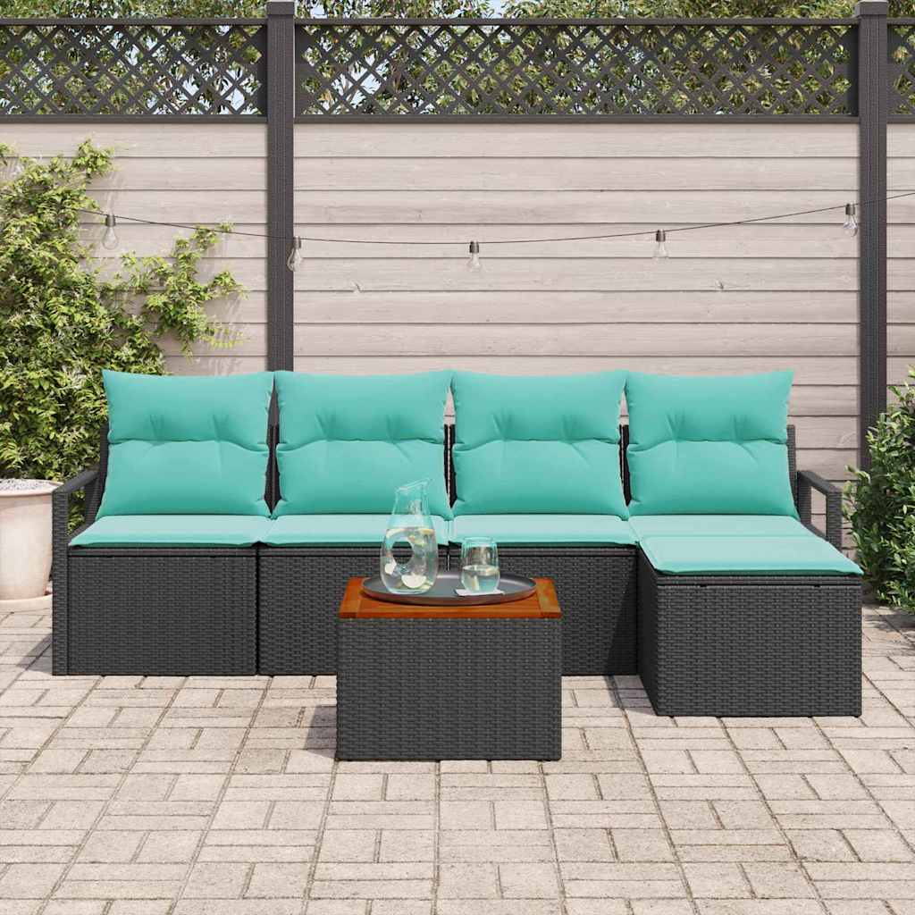 vidaXL Zestaw Sof na Ogród z poduszką 6 pcs Czarny polirattan