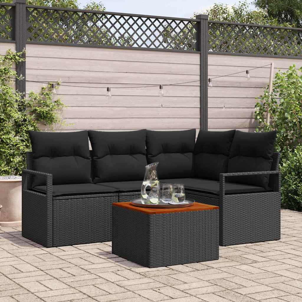 vidaXL Zestaw Sof na Ogród z poduszką 5 pcs Czarny polirattan