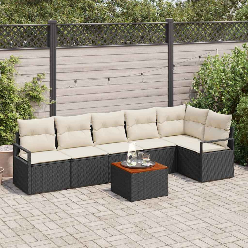 vidaXL Zestaw Sof na Ogród z poduszką 7 pcs Czarny polirattan