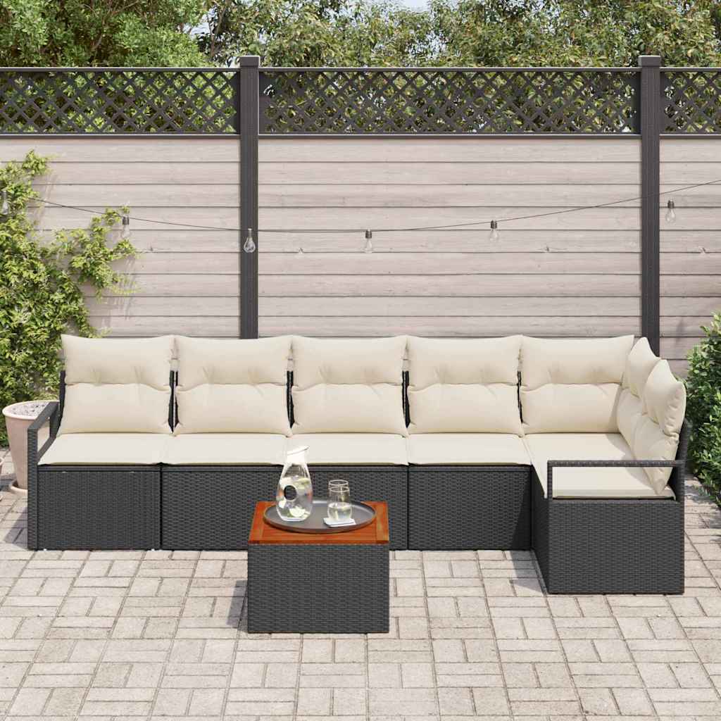 vidaXL Zestaw Sof na Ogród z poduszką 7 pcs Czarny polirattan
